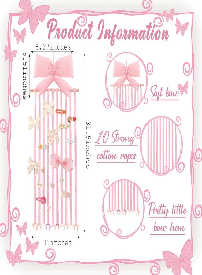 Suncalla Long Bow Holder for Girls Baby Pink Bow Hair Bows Clip Organizer 31.5 Inch Baby Hair Accessories Storage Display Hanging Decor for Girls Nursery Room Bedroom Living Room - Image 3